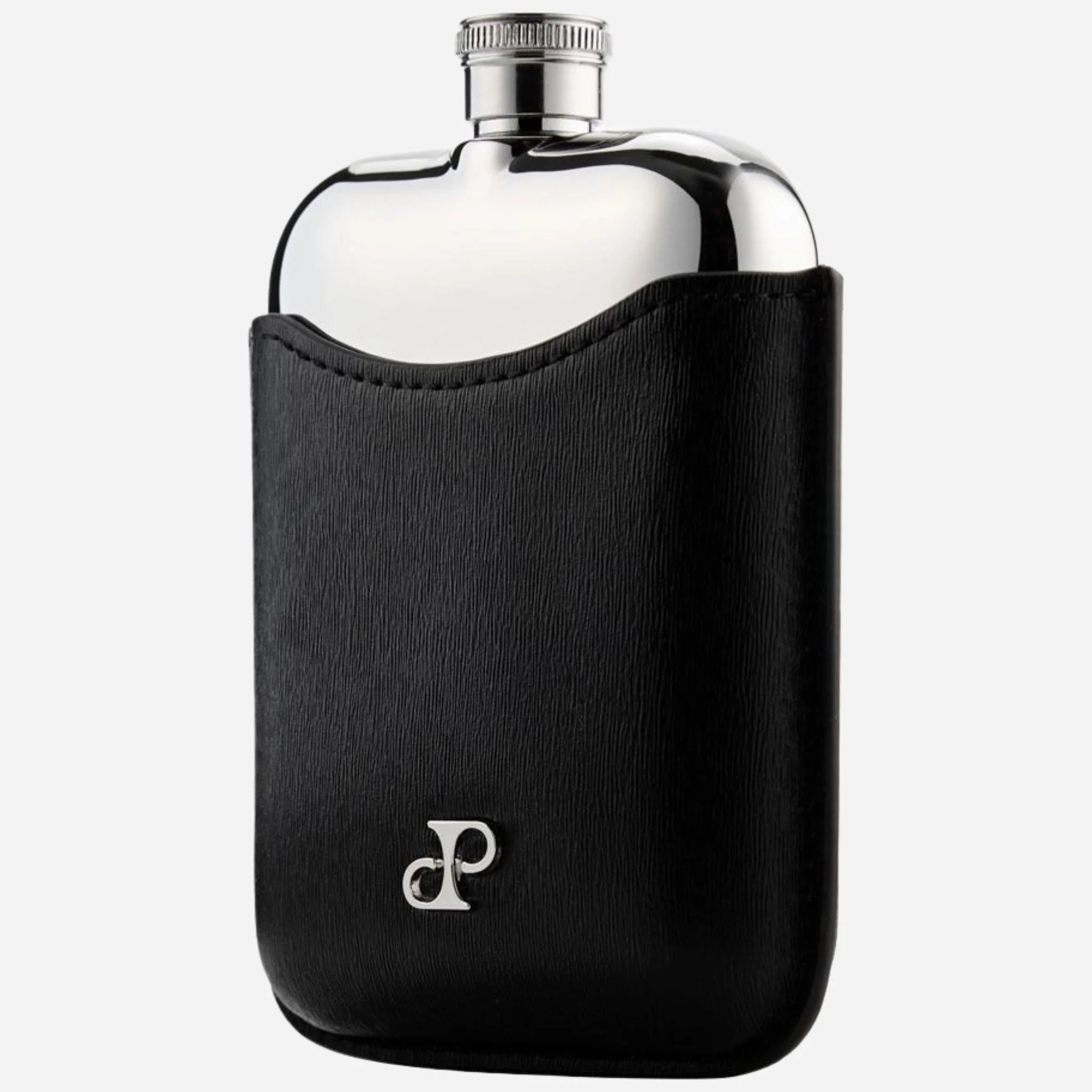 WOLF Philipp Silver-Plated Stainless Steel Hip Flask with Black Faux Leather Sleeve - Image 5
