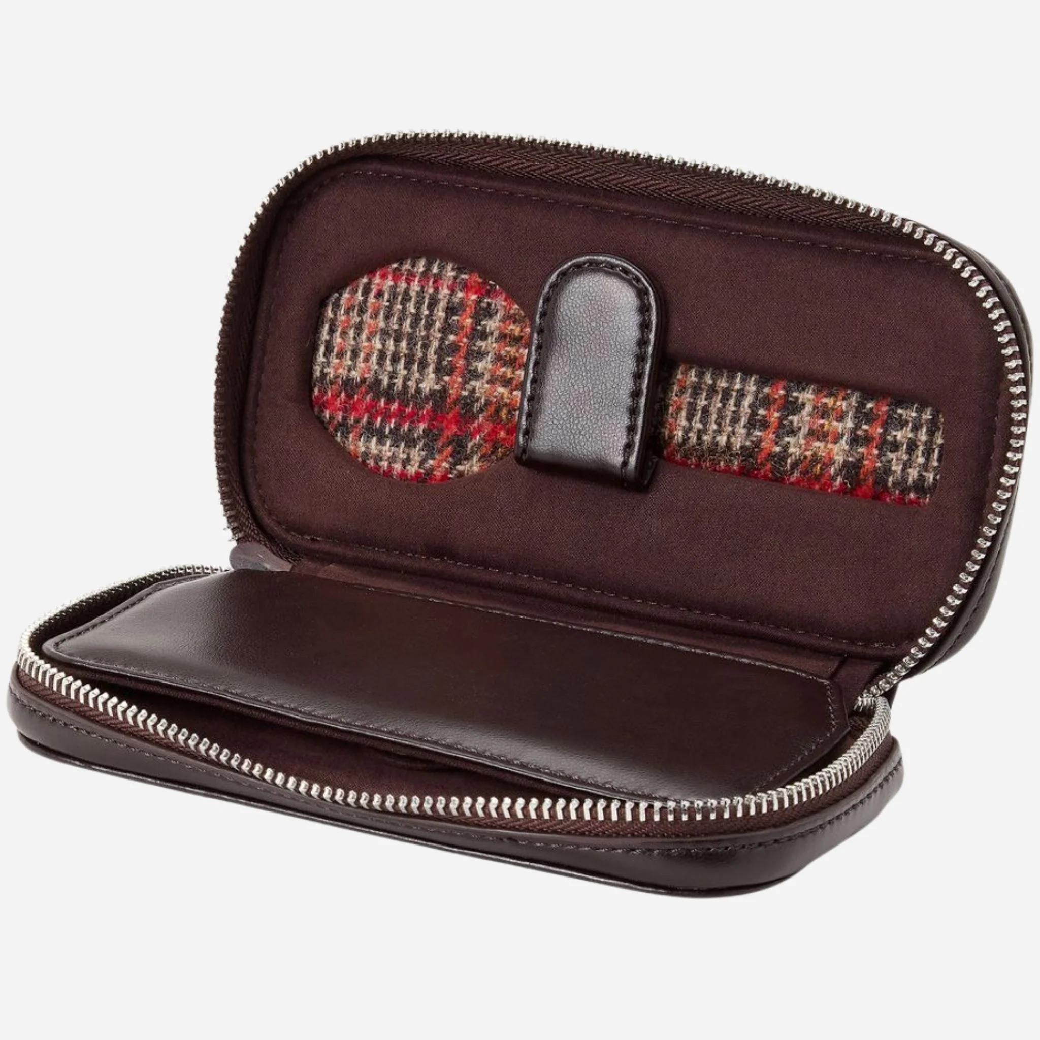 WOLF WM Brown Faux Leather and Tweed 2 Piece Watch Zip Case - Image 2