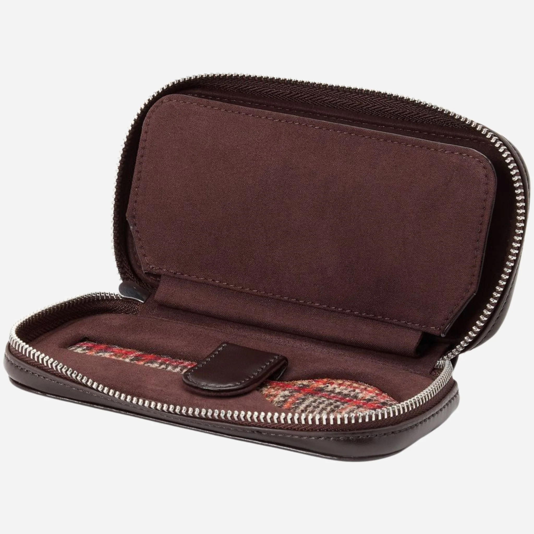 WOLF WM Brown Faux Leather and Tweed 2 Piece Watch Zip Case - Image 3