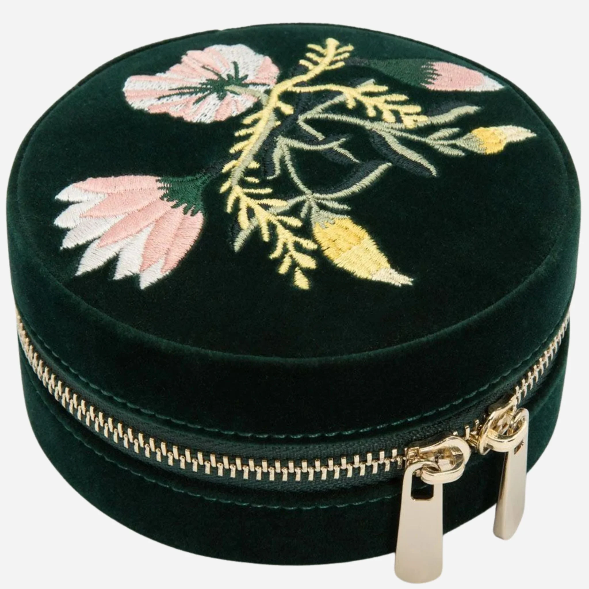 WOLF Zoe Forest Green Velvet Travel Round Jewellery Case - Image 2