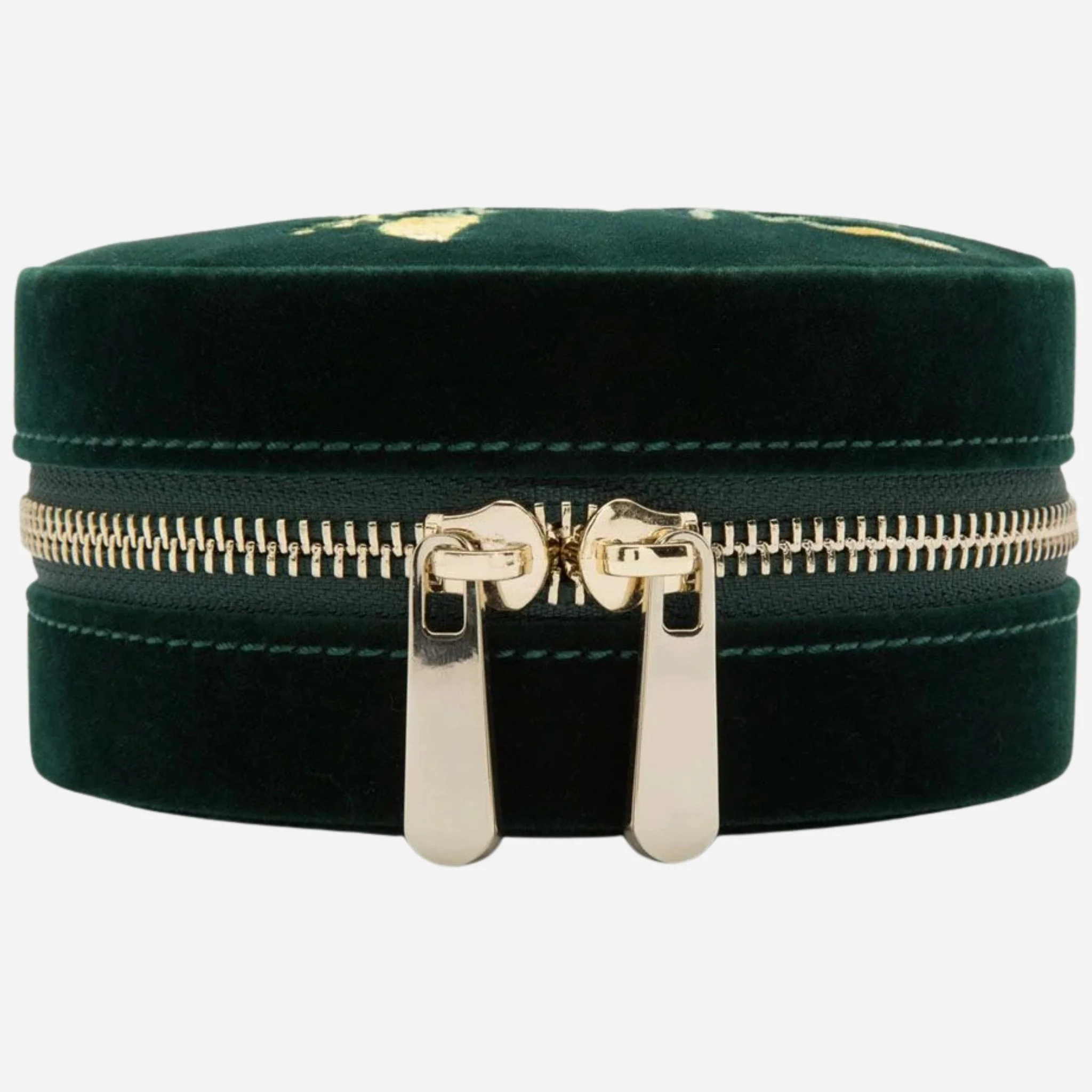 WOLF Zoe Forest Green Velvet Travel Round Jewellery Case - Image 3