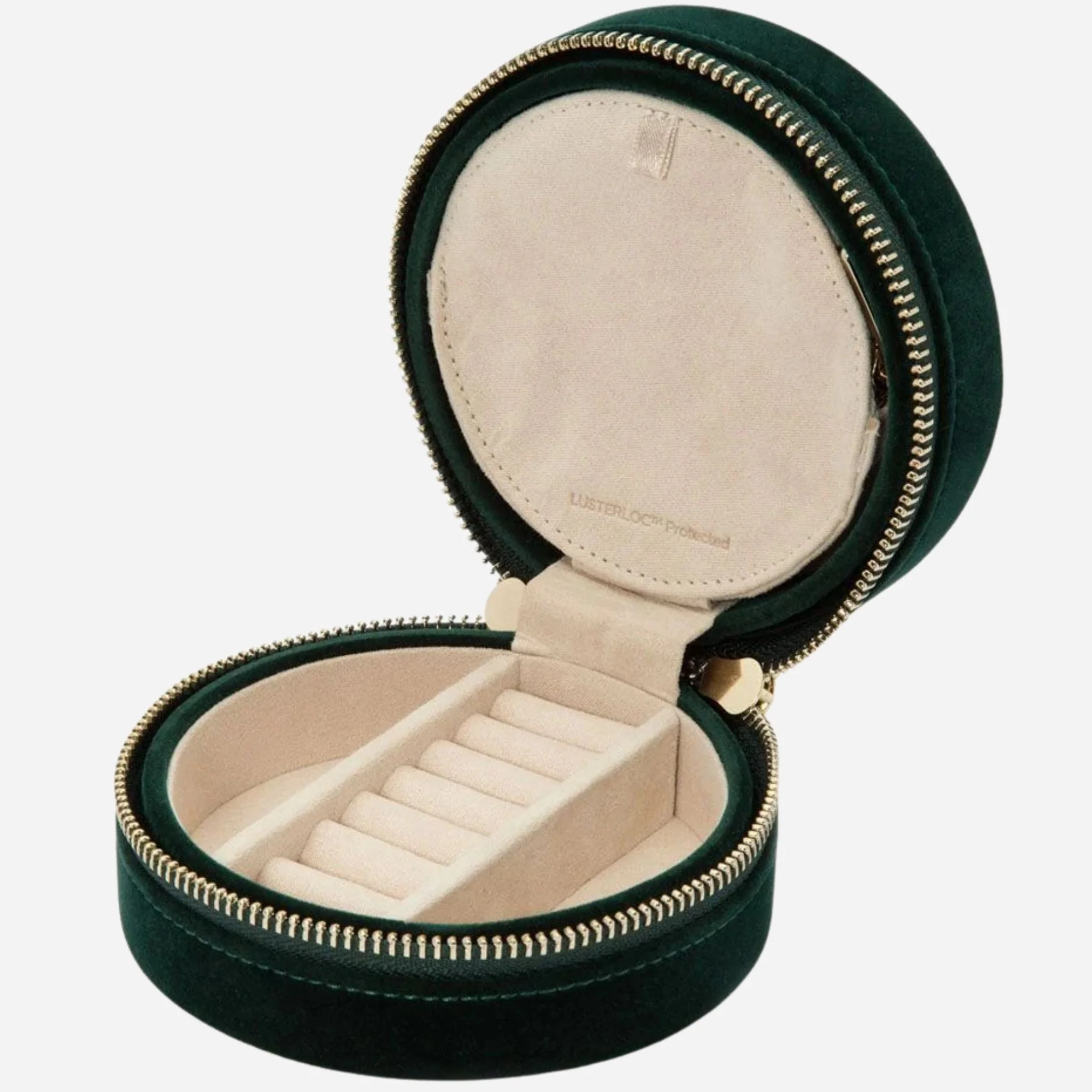 WOLF Zoe Forest Green Velvet Travel Round Jewellery Case - Image 4