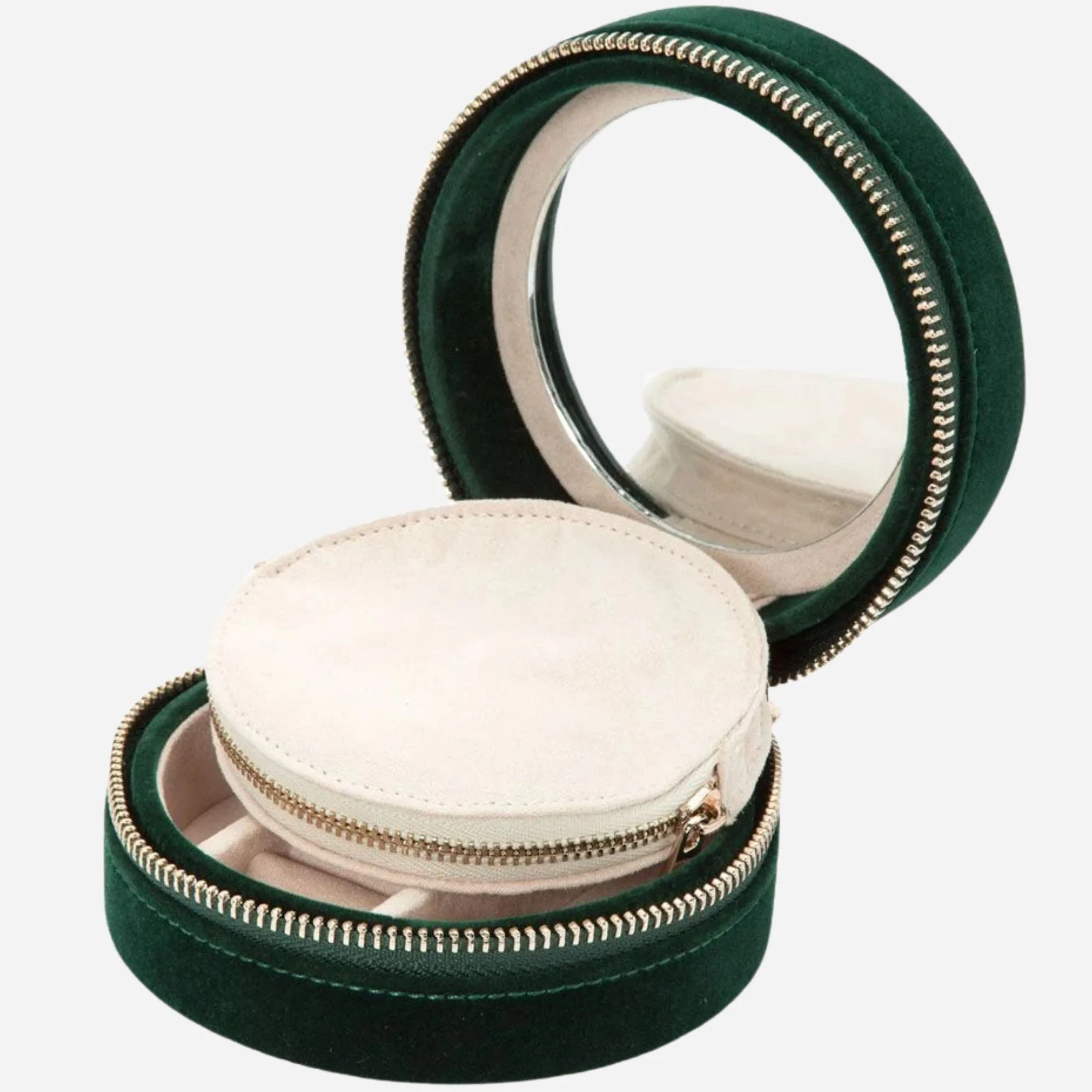 WOLF Zoe Forest Green Velvet Travel Round Jewellery Case - Image 5