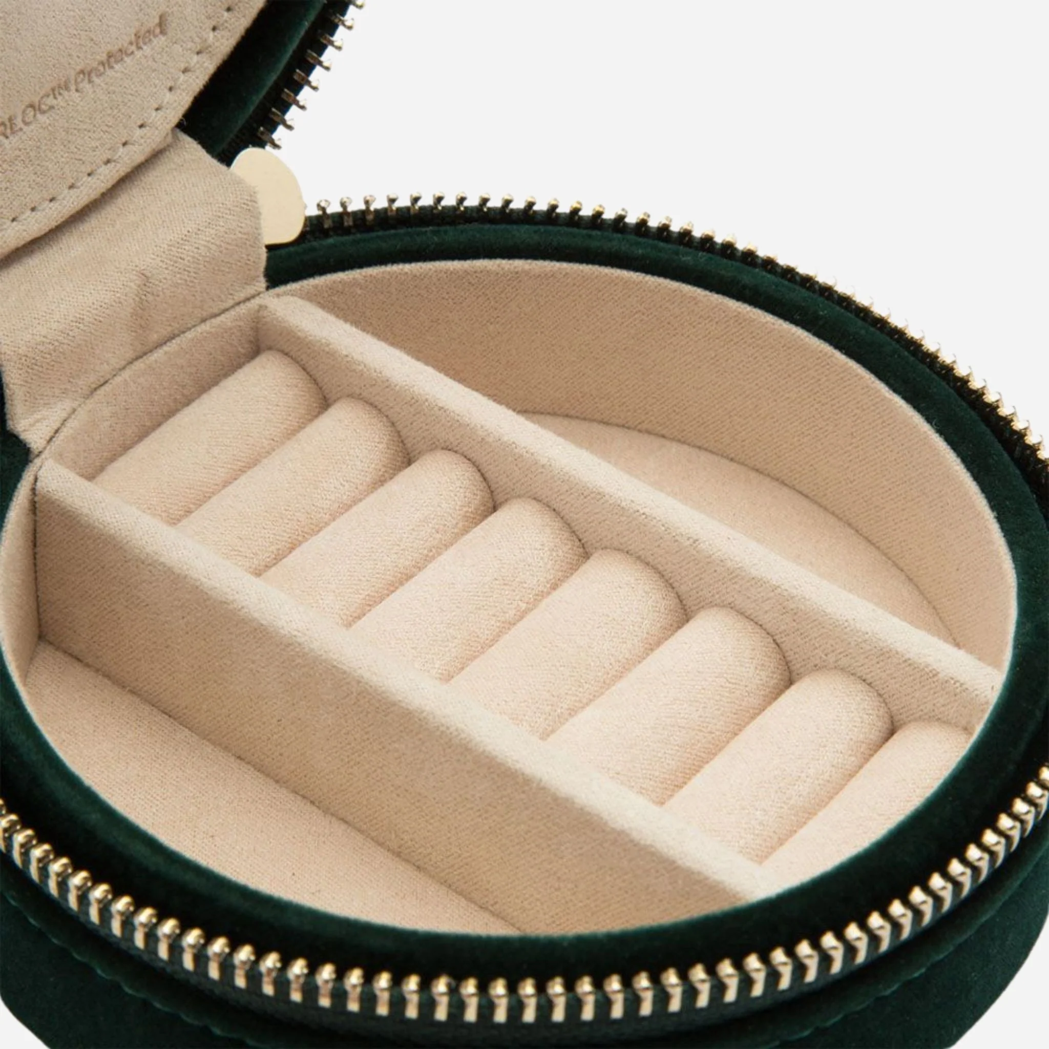 WOLF Zoe Forest Green Velvet Travel Round Jewellery Case - Image 6