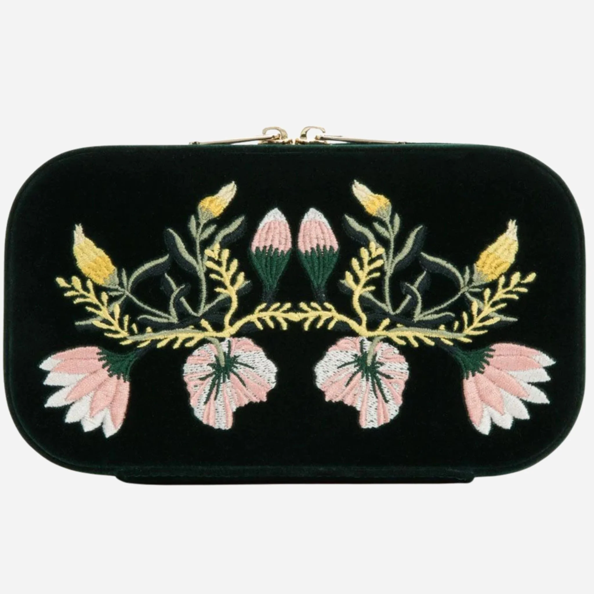 WOLF Zoe Forest Green Velvet Travel Zip Jewellery Case