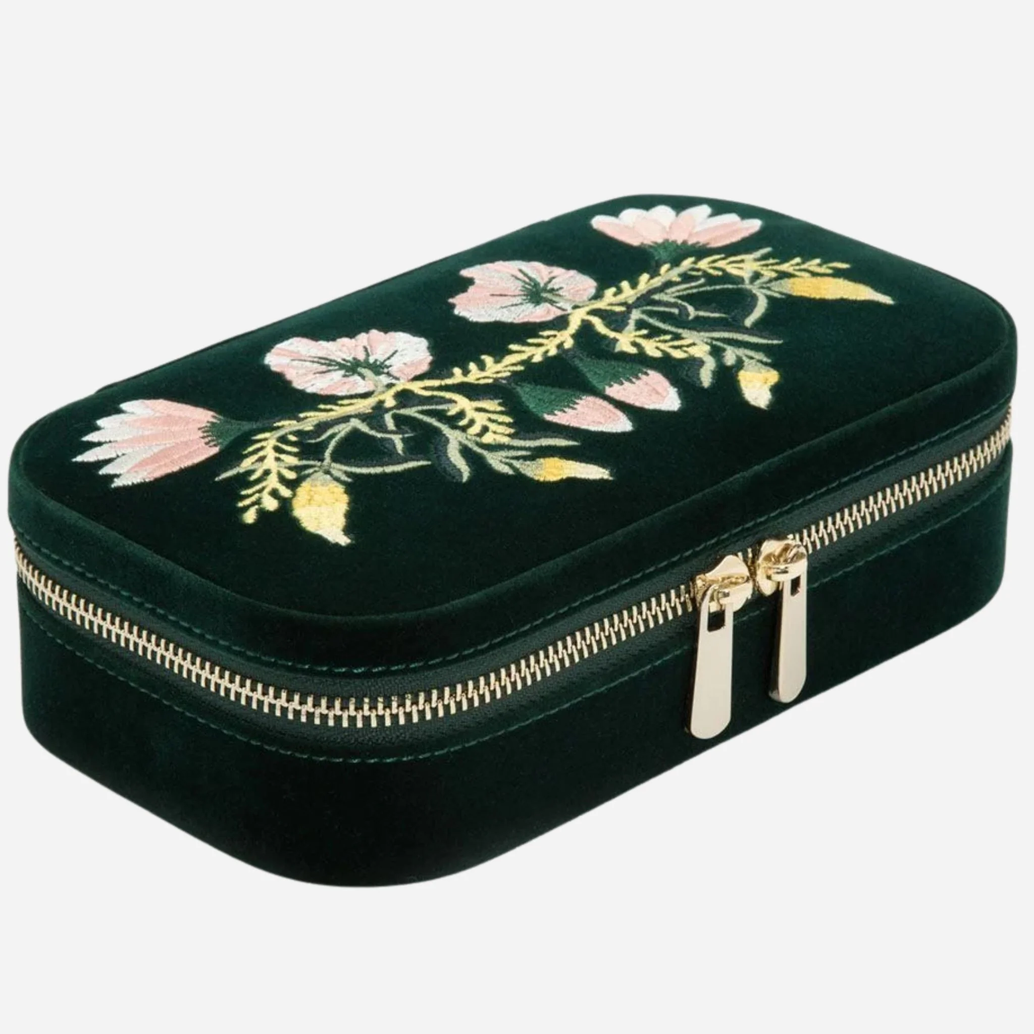 WOLF Zoe Forest Green Velvet Travel Zip Jewellery Case - Image 2