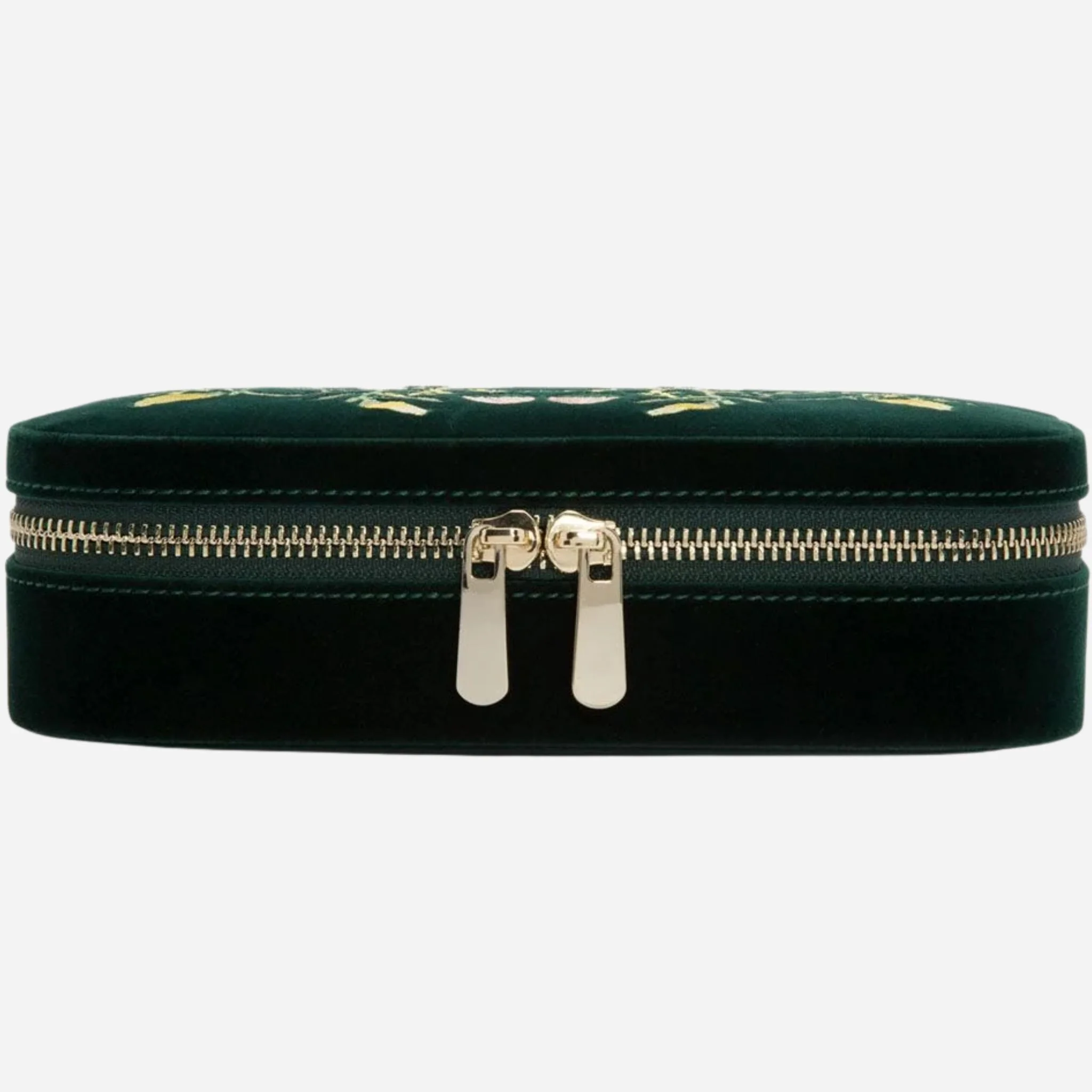WOLF Zoe Forest Green Velvet Travel Zip Jewellery Case - Image 3
