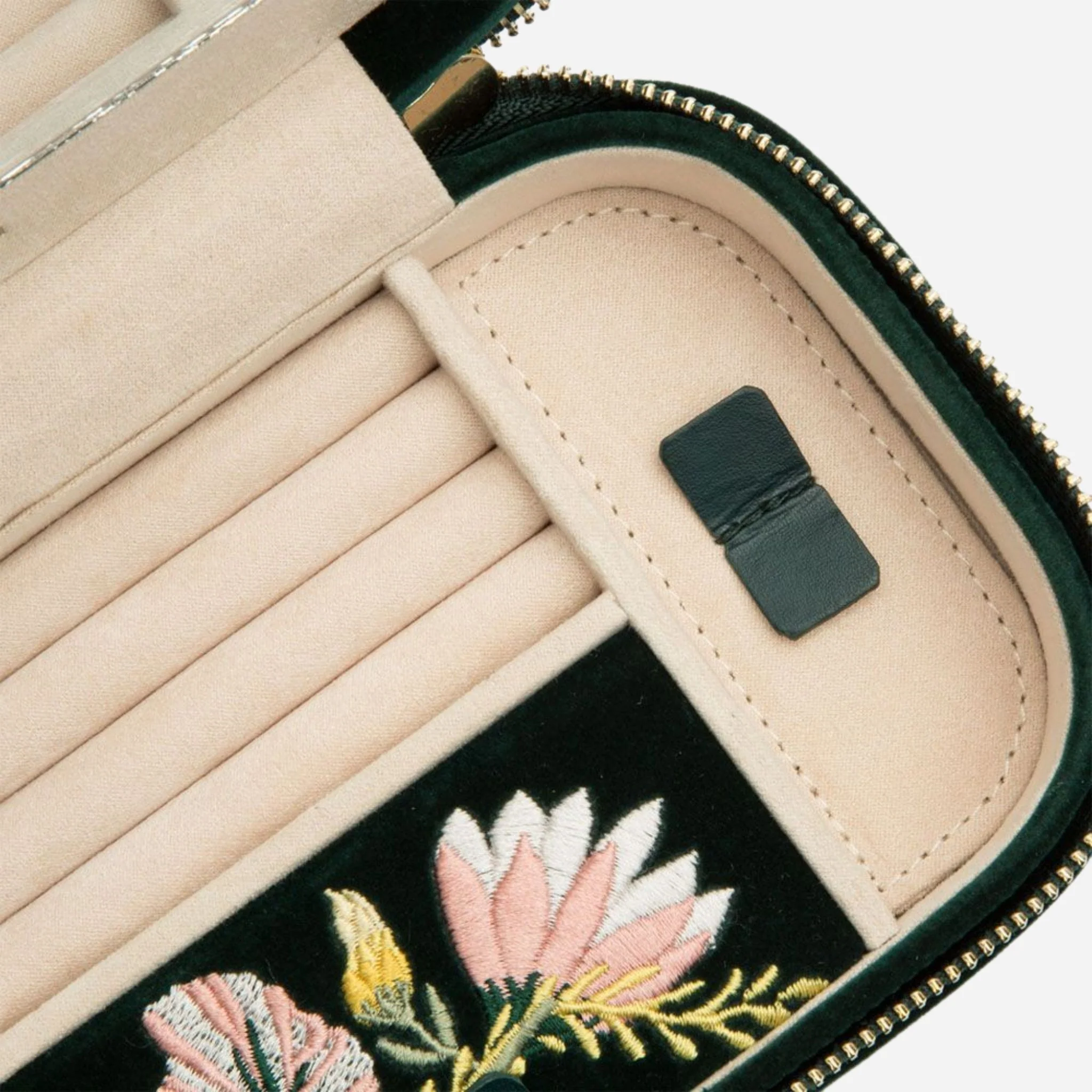 WOLF Zoe Forest Green Velvet Travel Zip Jewellery Case - Image 5