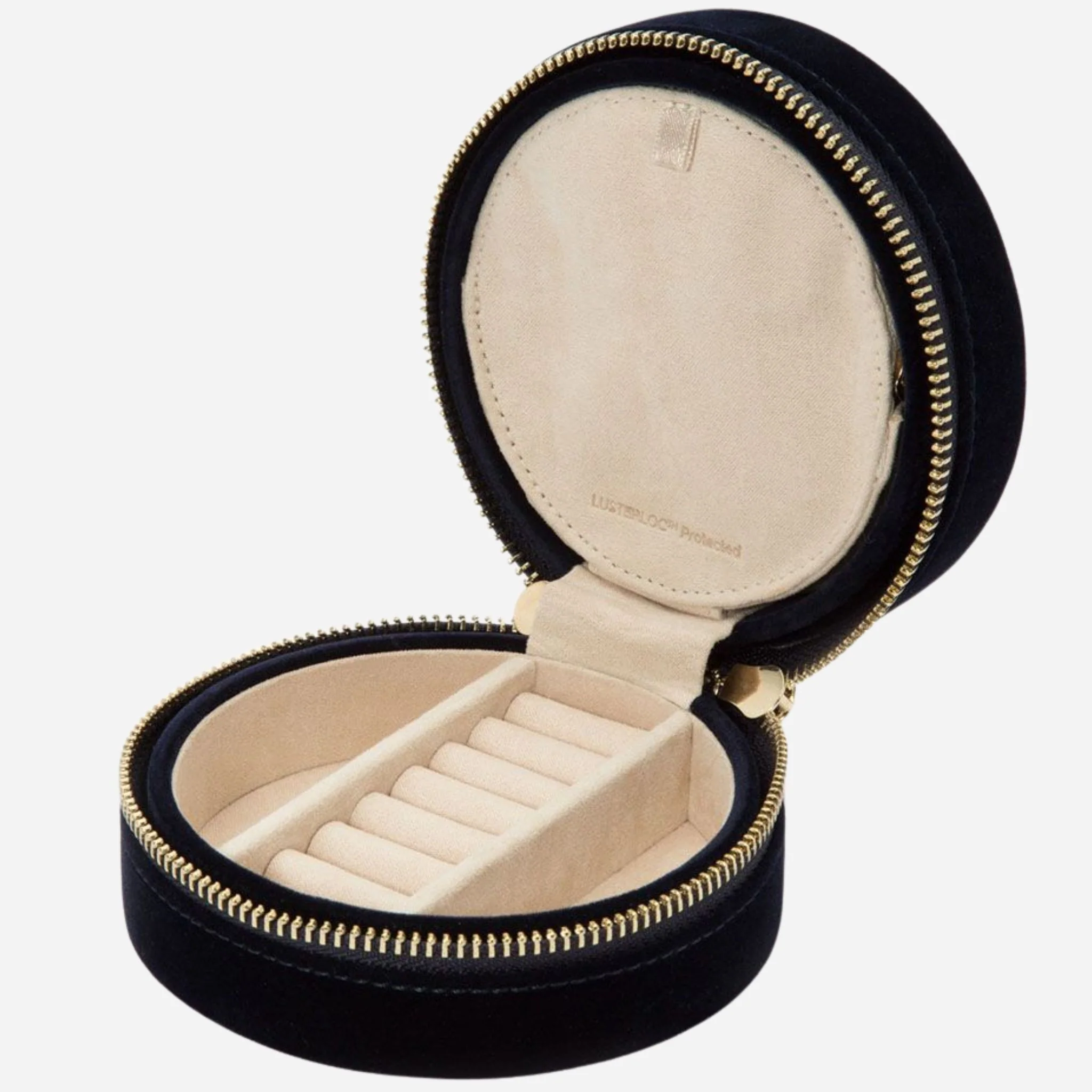 WOLF Zoe Indigo Velvet Travel Round Jewellery Case - Image 4