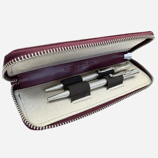 Yard-O-Led Maroon Red Leather Zip Pencil Case - Image 2